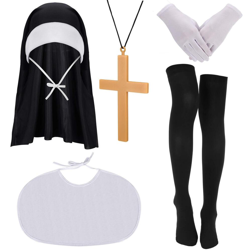1182 Nun Costume Accessory Set Nun Headpiece Collar Cross